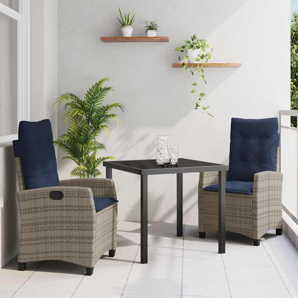 Set da Pranzo per Giardino con cuscino 3 pcs Grigio polyrattan | homemem39