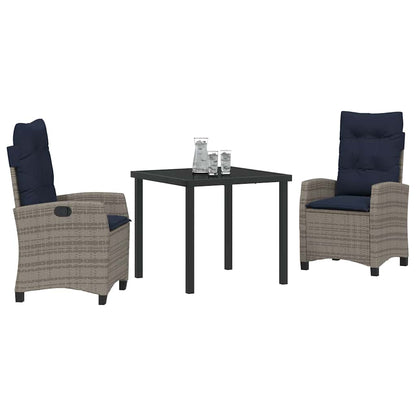 Set da Pranzo per Giardino con cuscino 3 pcs Grigio polyrattan | homemem39