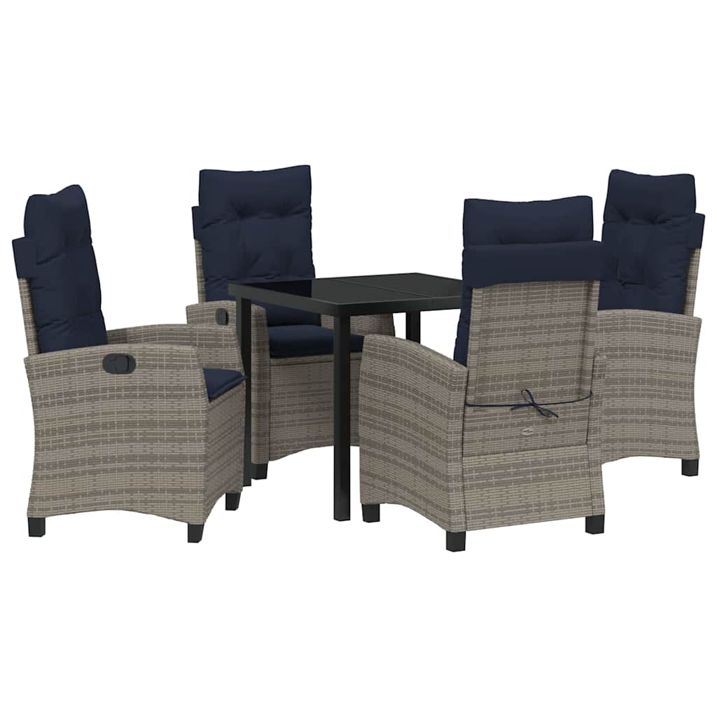 Set da Pranzo per Giardino con cuscino 5 pcs Grigio polyrattan | homemem39