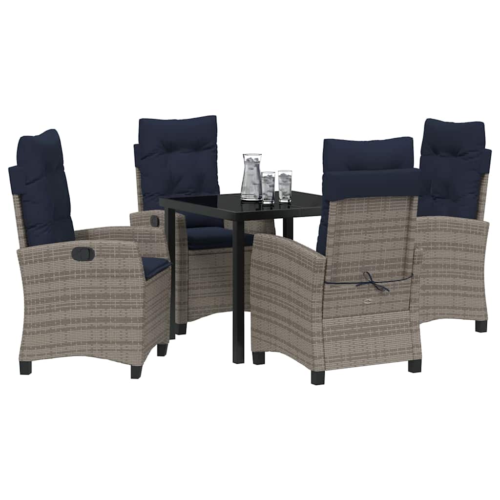 Set da Pranzo per Giardino con cuscino 5 pcs Grigio polyrattan | homemem39