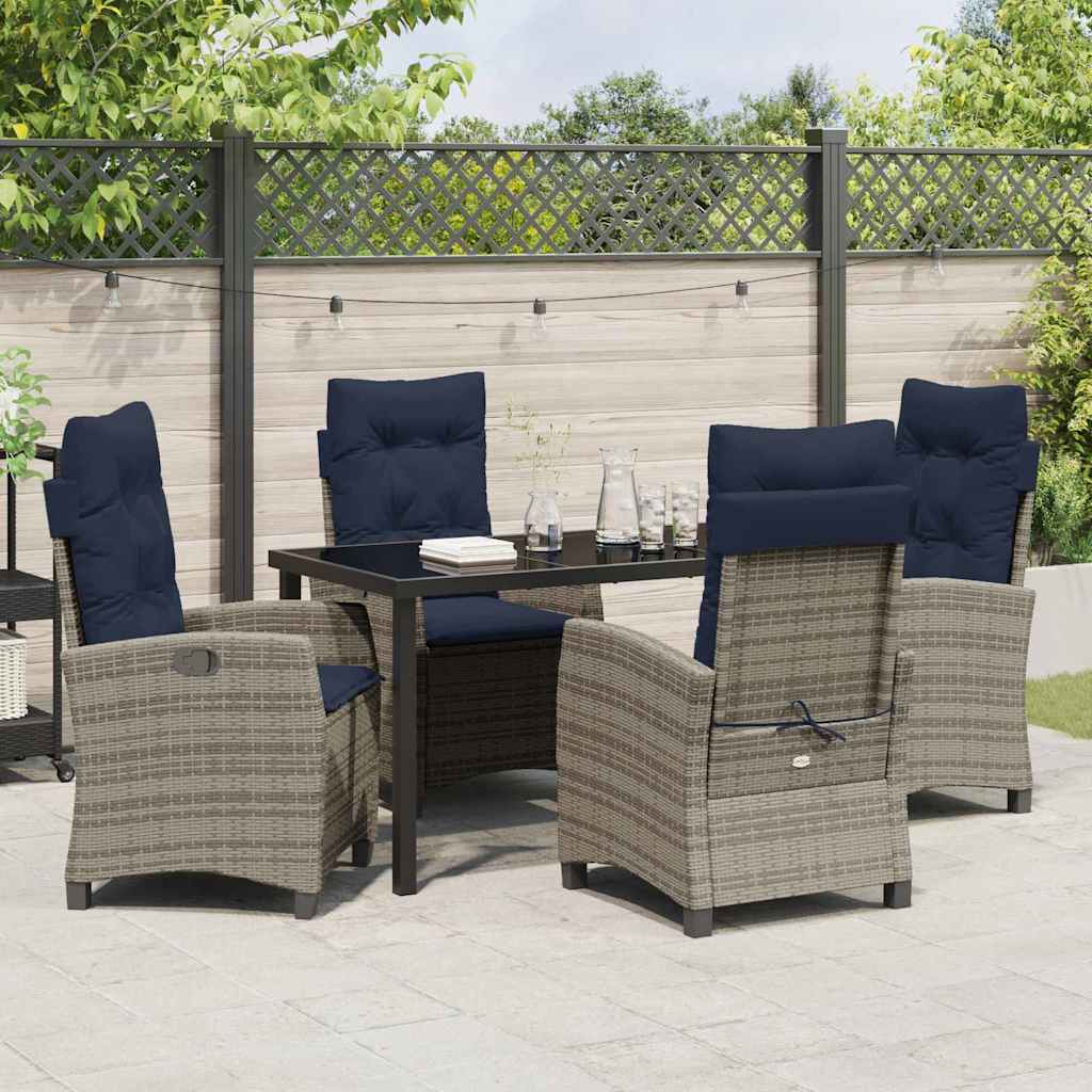 Set da Pranzo per Giardino con cuscino 5 pcs Grigio polyrattan | homemem39