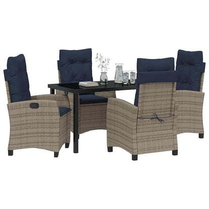 Set da Pranzo per Giardino con cuscino 5 pcs Grigio polyrattan | homemem39