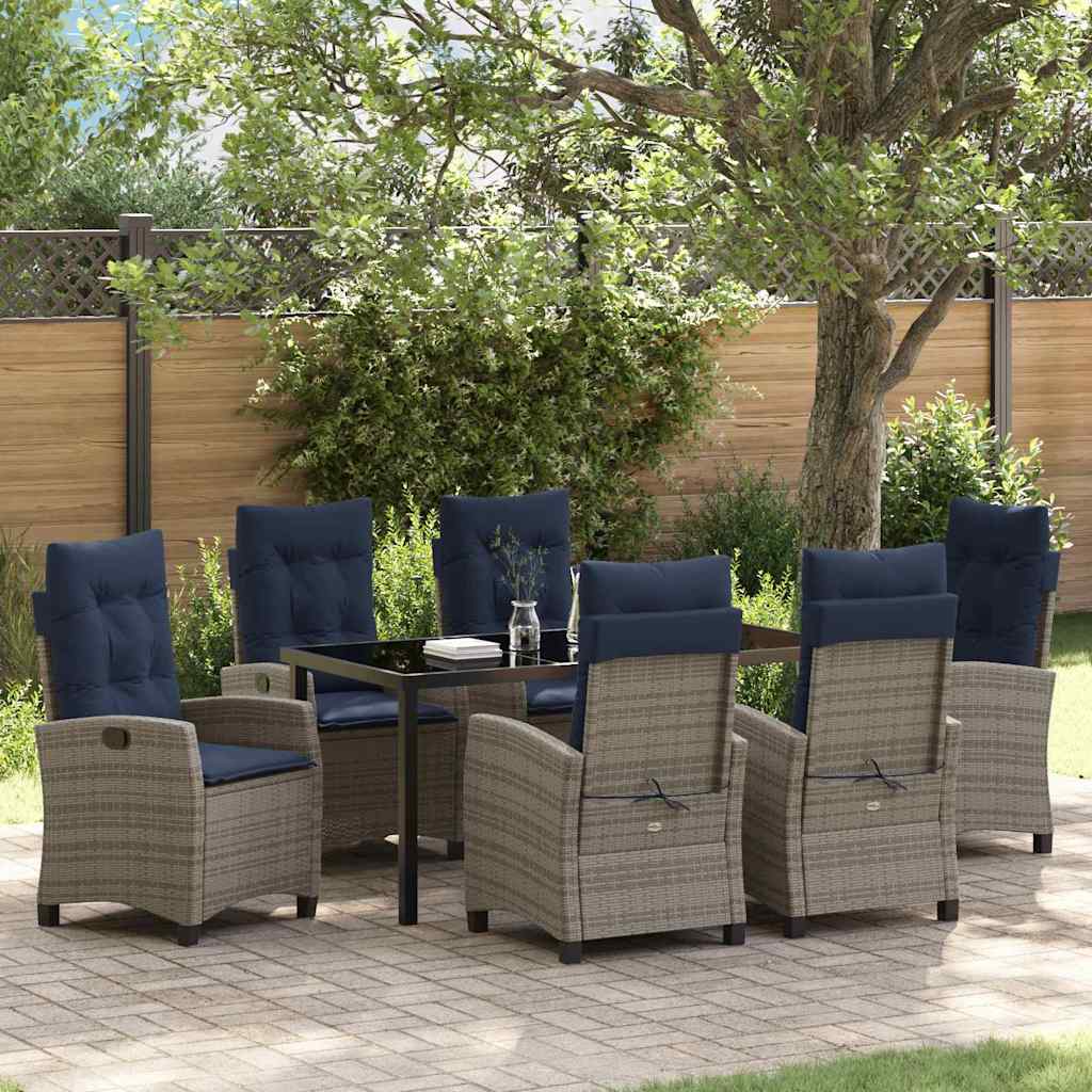 Set da Pranzo per Giardino con cuscino 7 pcs Grigio polyrattan | homemem39