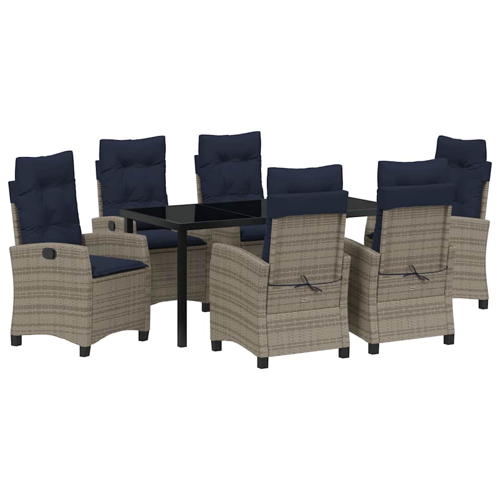 Set da Pranzo per Giardino con cuscino 7 pcs Grigio polyrattan | homemem39