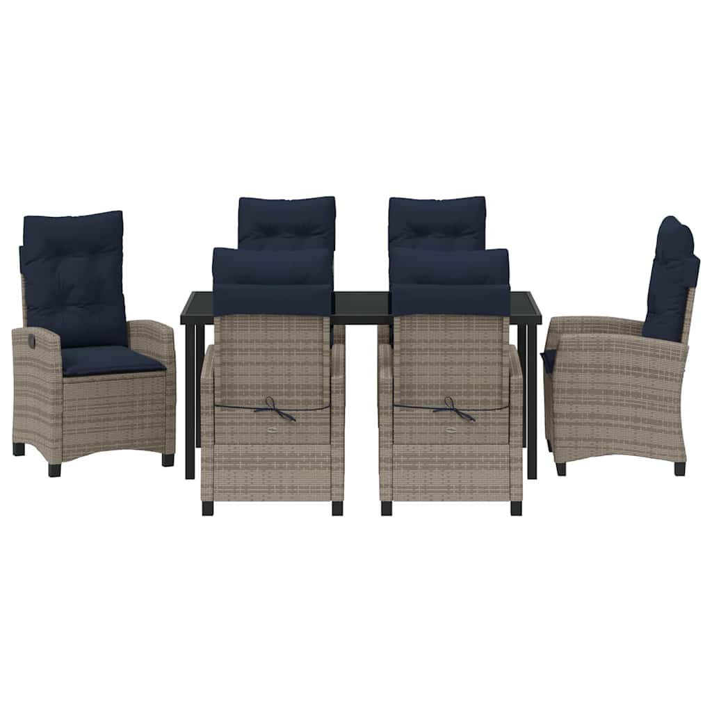 Set da Pranzo per Giardino con cuscino 7 pcs Grigio polyrattan | homemem39