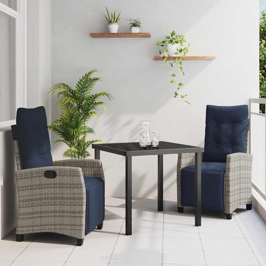 Set da Pranzo per Giardino con cuscino 3 pcs Grigio polyrattan | homemem39