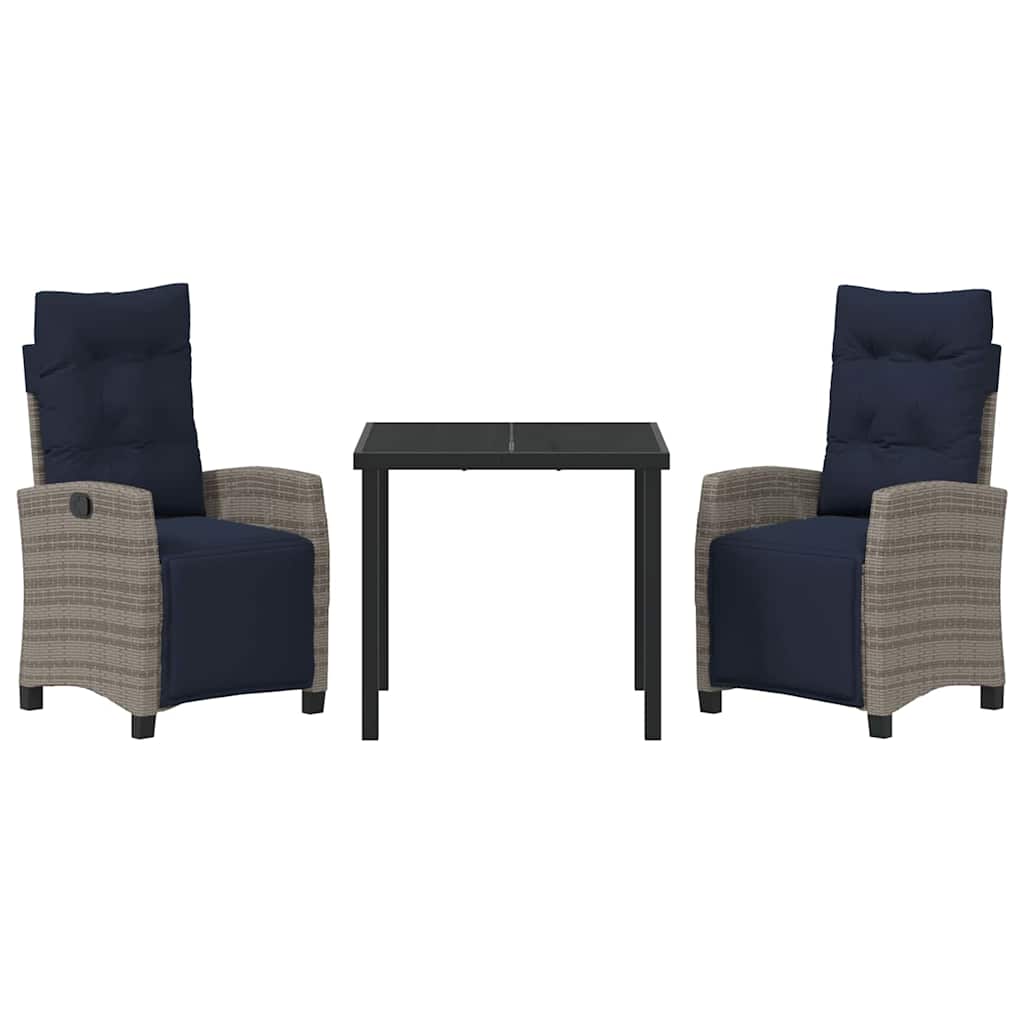 Set da Pranzo per Giardino con cuscino 3 pcs Grigio polyrattan | homemem39