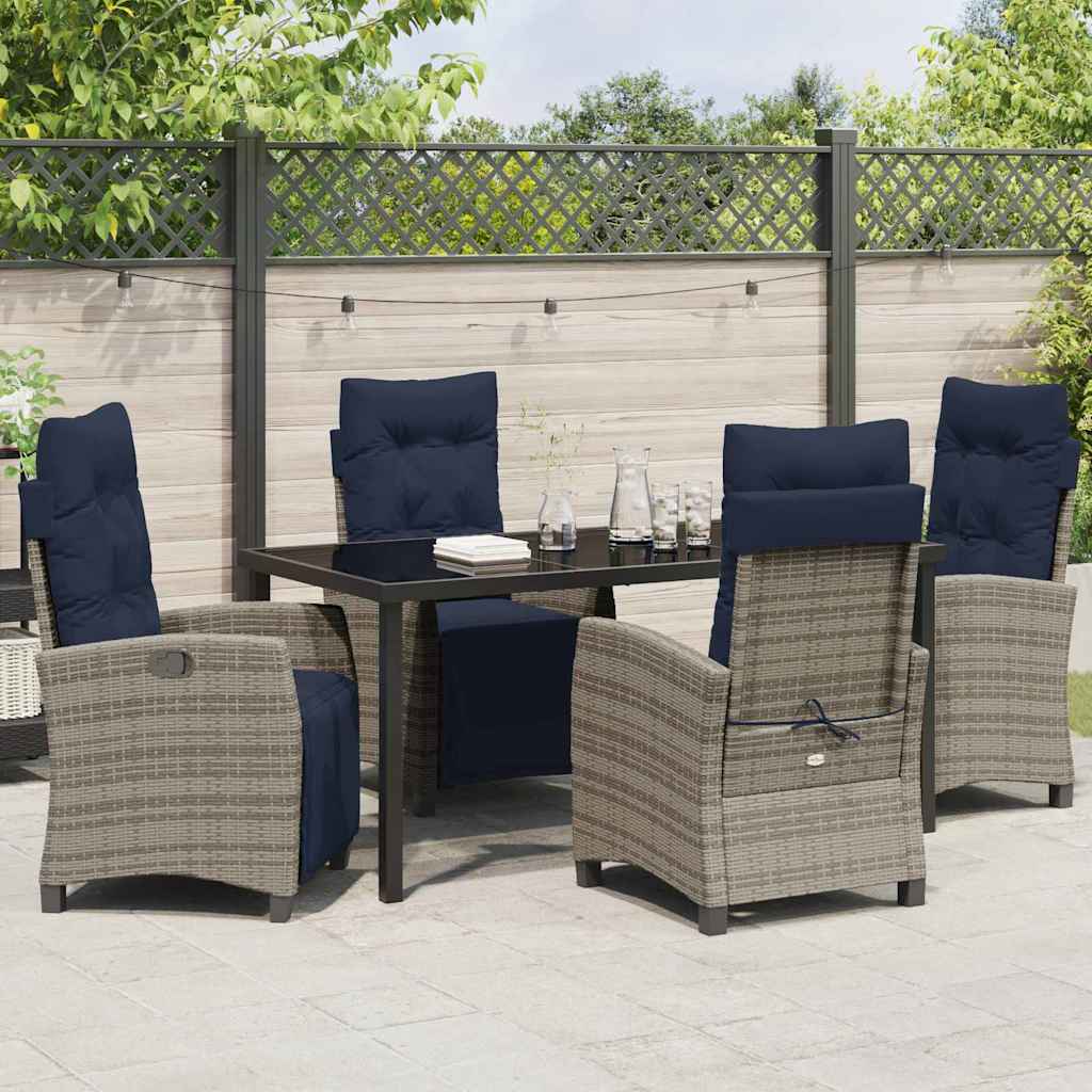 Set da Pranzo per Giardino con cuscino 5 pcs Grigio polyrattan | homemem39