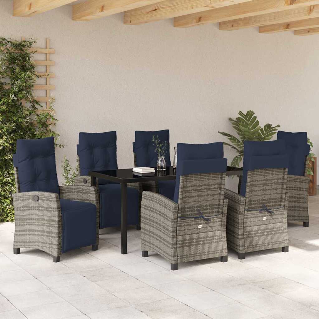 Set da Pranzo per Giardino con cuscino 7 pcs Grigio polyrattan | homemem39