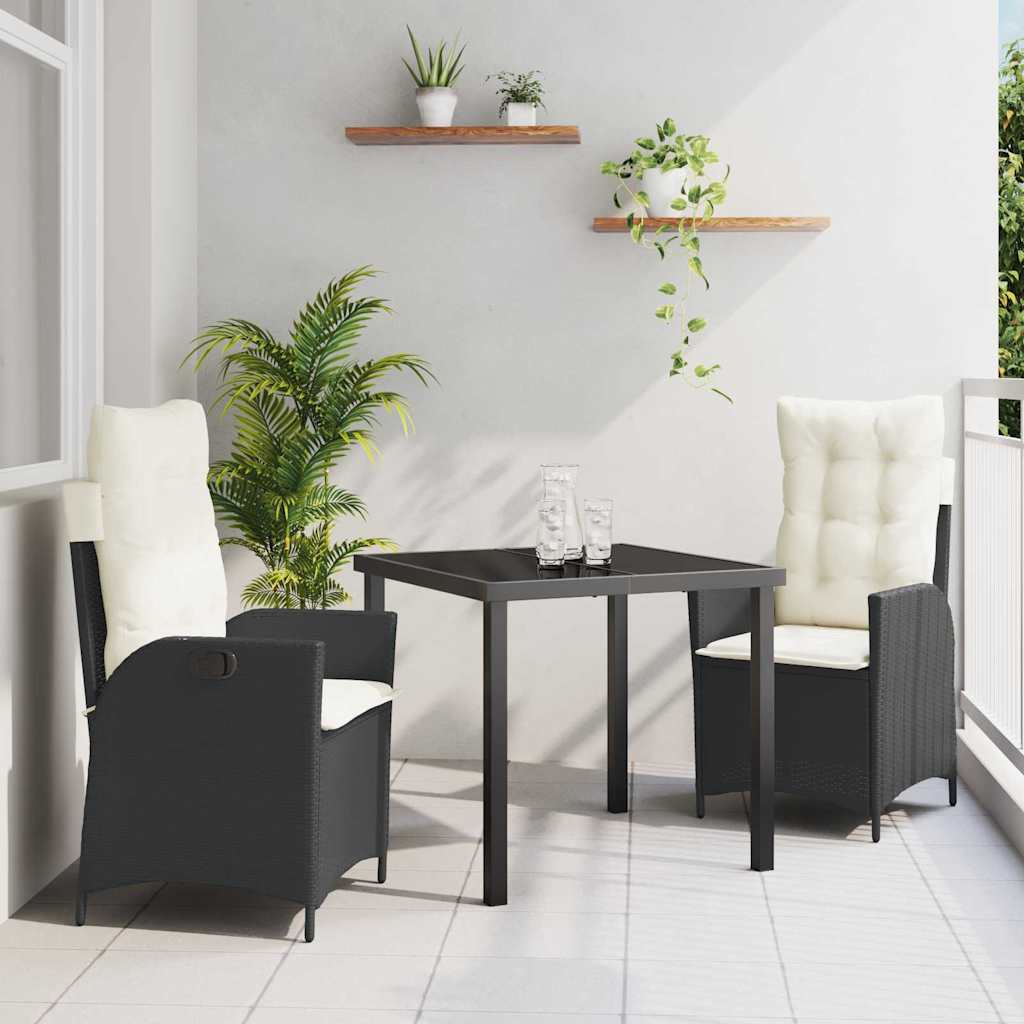 Set da Pranzo per Giardino 3 pcs Nero polyrattan - homemem39