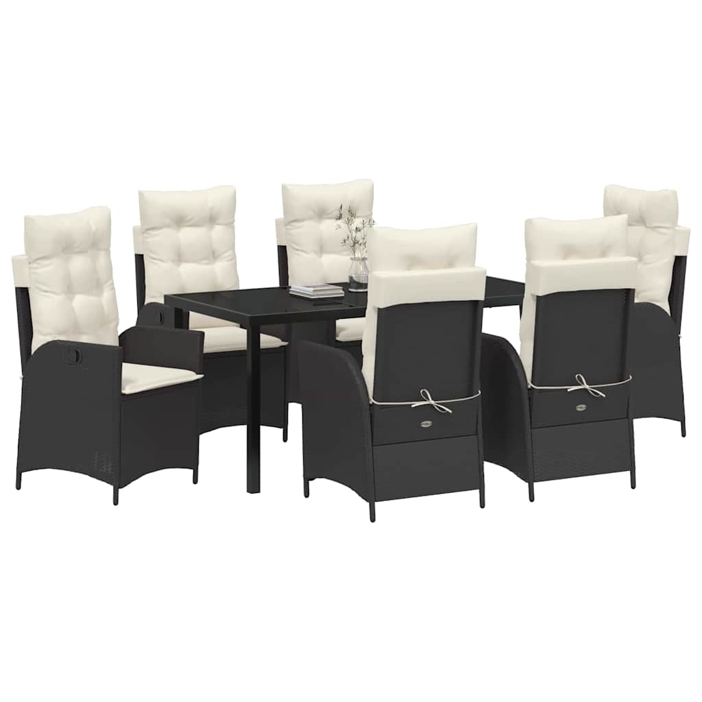 Set da Pranzo per Giardino 7 pcs Nero polyrattan - homemem39