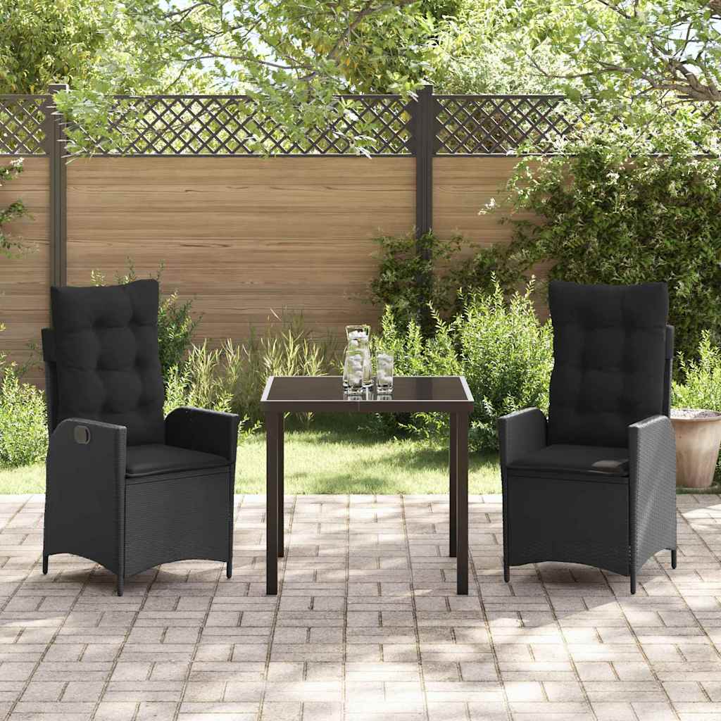 Set da Pranzo per Giardino 3 pcs Nero polyrattan - homemem39