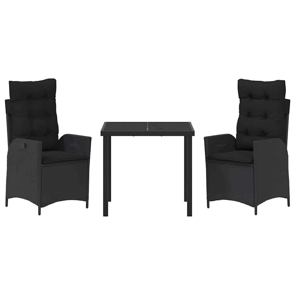 Set da Pranzo per Giardino 3 pcs Nero polyrattan - homemem39