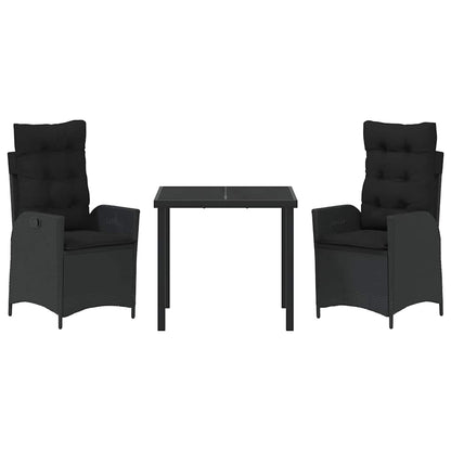 Set da Pranzo per Giardino 3 pcs Nero polyrattan - homemem39