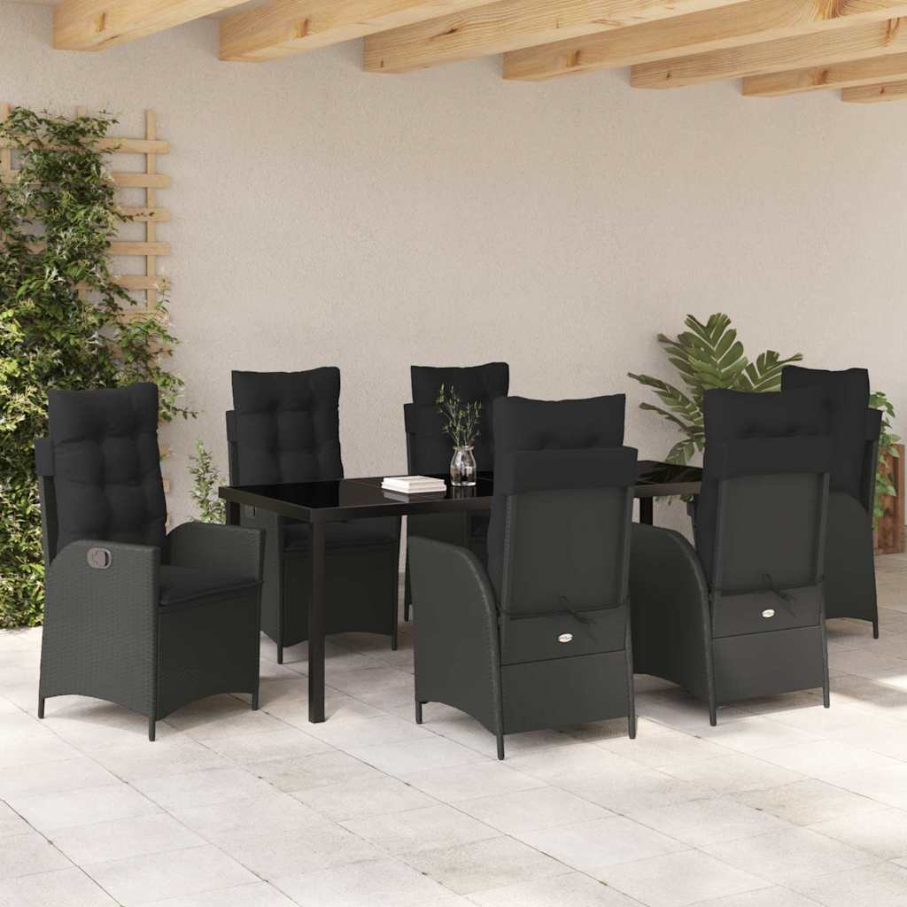 Set da Pranzo per Giardino con cuscino 7 pcs Nero polyrattan | homemem39