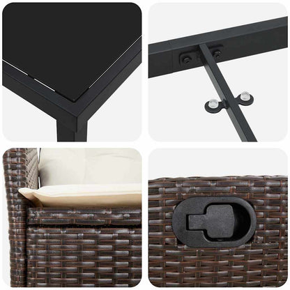 Set da Pranzo per Giardino 3 pcs Marrone polyrattan - homemem39