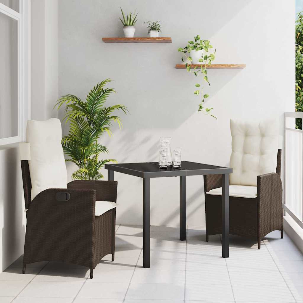Set da Pranzo per Giardino 3 pcs Marrone polyrattan - homemem39