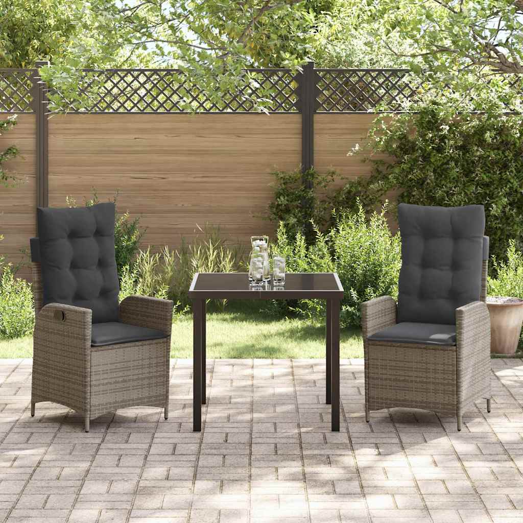 Set da Pranzo per Giardino 3 pcs Grigio polyrattan - homemem39