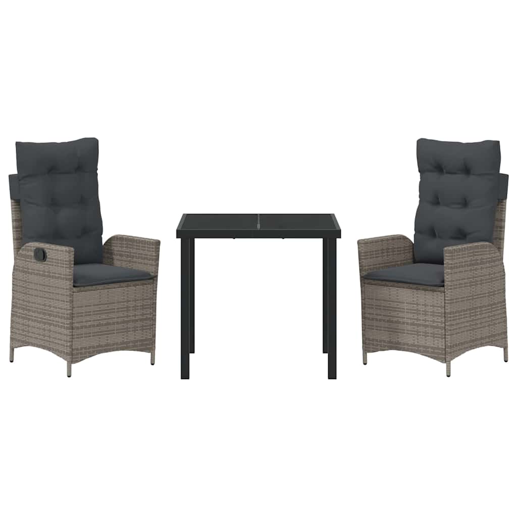 Set da Pranzo per Giardino 3 pcs Grigio polyrattan - homemem39