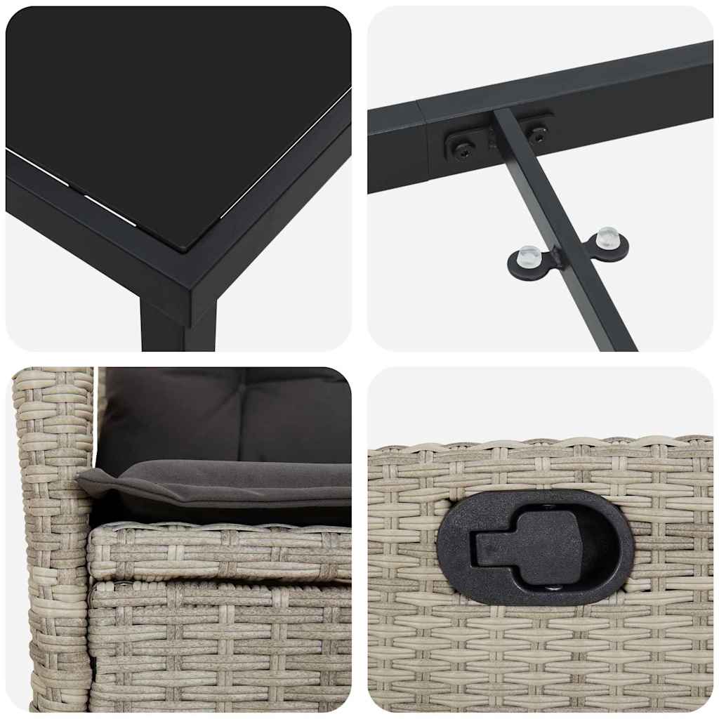 Set da Pranzo per Giardino 3 pcs Grigio chiaro polyrattan - homemem39