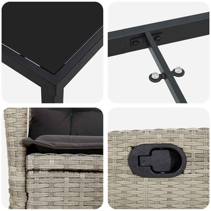 Set da Pranzo per Giardino 3 pcs Grigio chiaro polyrattan - homemem39