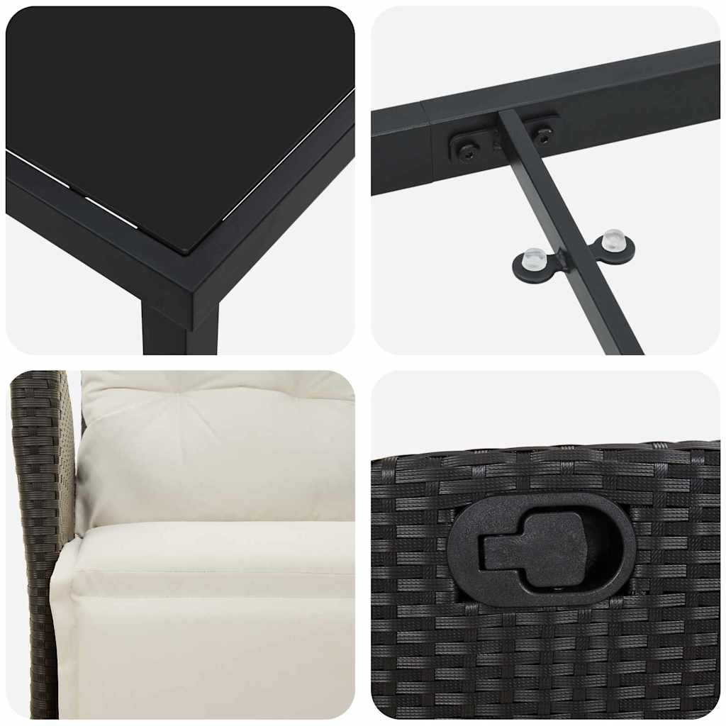 Set da Pranzo per Giardino 3 pcs Nero Poly Rattan - homemem39