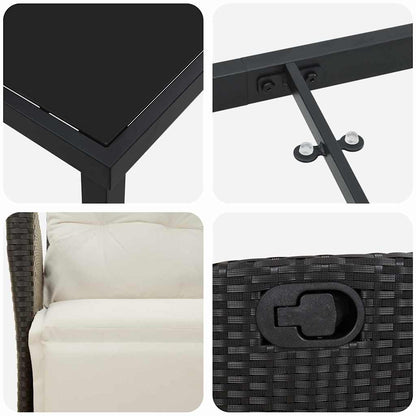 Set da Pranzo per Giardino 3 pcs Nero Poly Rattan - homemem39