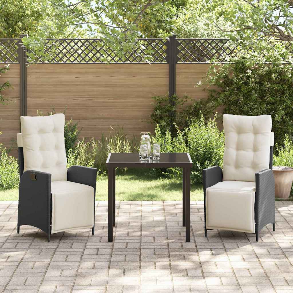 Set da Pranzo per Giardino 3 pcs Nero Poly Rattan - homemem39