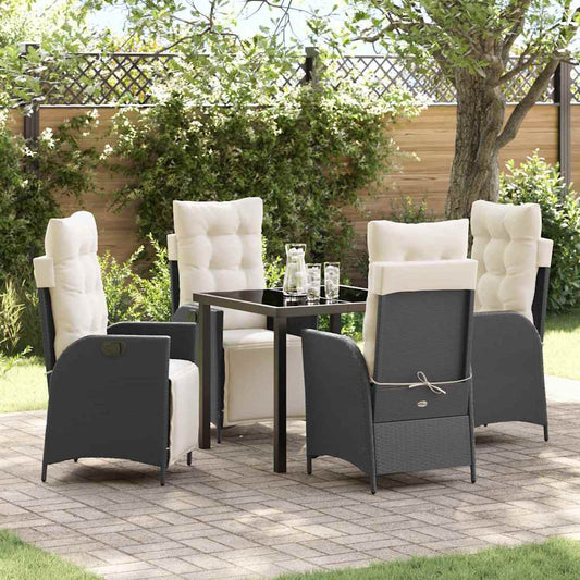Set da Pranzo per Giardino 5 pcs Nero Poly Rattan