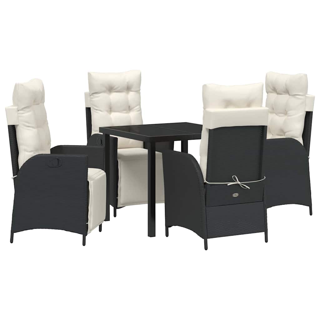 Set da Pranzo per Giardino 5 pcs Nero Poly Rattan