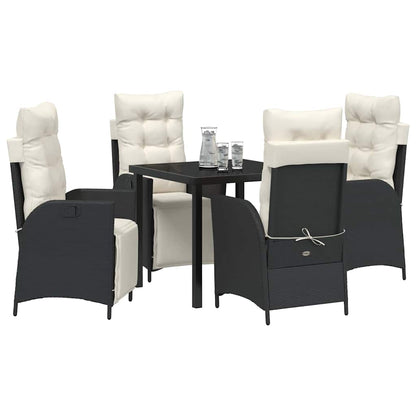 Set da Pranzo per Giardino 5 pcs Nero Poly Rattan