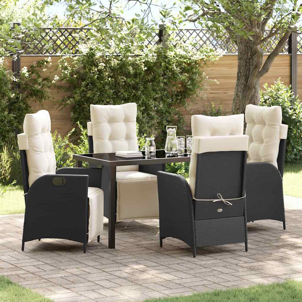 Set da Pranzo per Giardino 5 pcs Nero Poly Rattan - homemem39