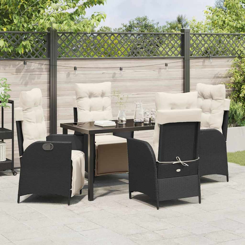 Set da Pranzo per Giardino 5 pcs Nero Poly Rattan - homemem39