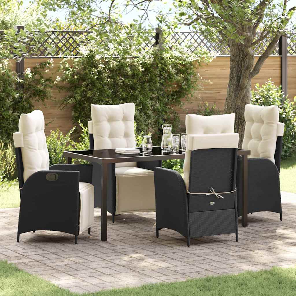 Set da Pranzo per Giardino 5 pcs Nero Poly Rattan - homemem39