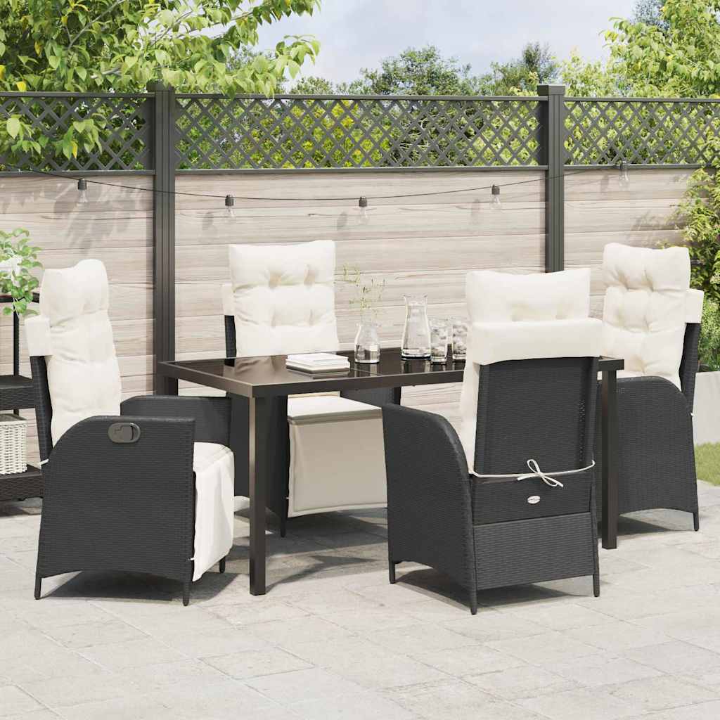 Set da Pranzo per Giardino 5 pcs Nero Poly Rattan - homemem39