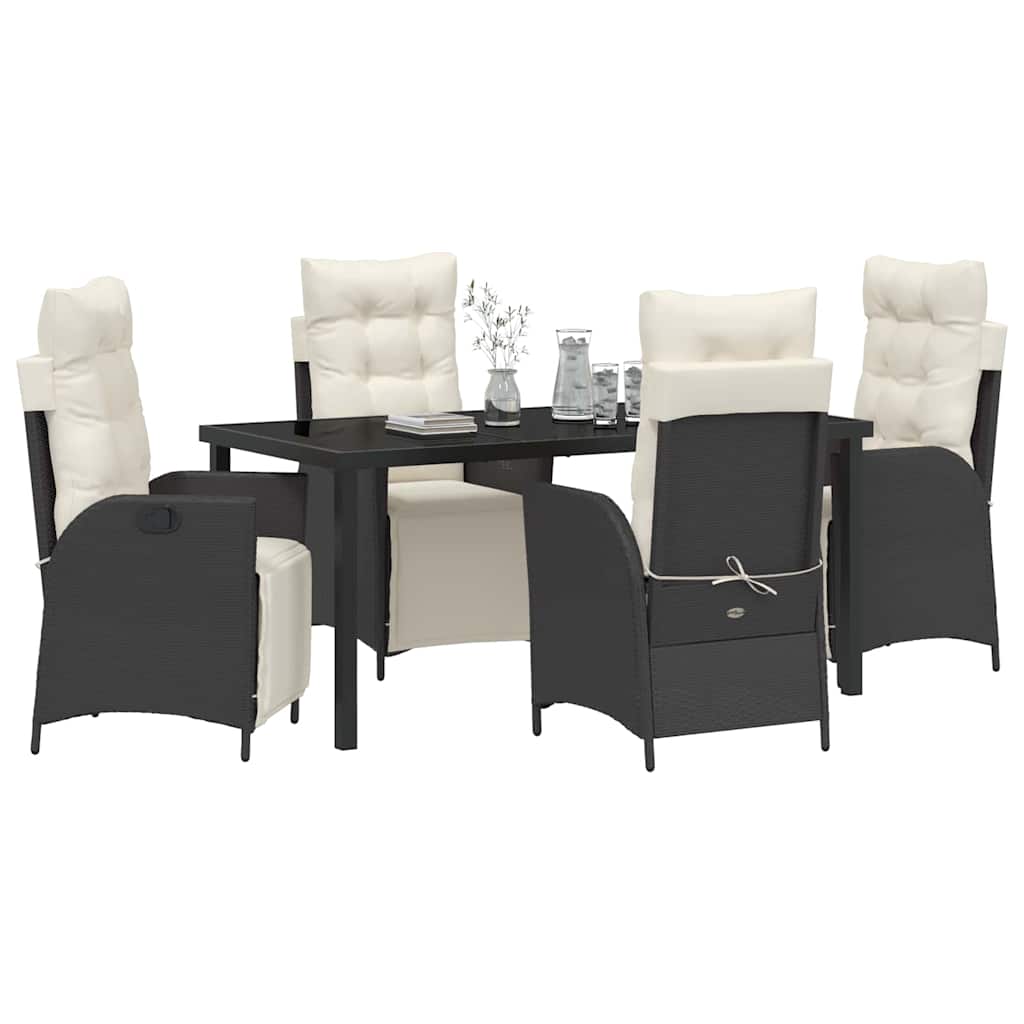 Set da Pranzo per Giardino 5 pcs Nero Poly Rattan - homemem39