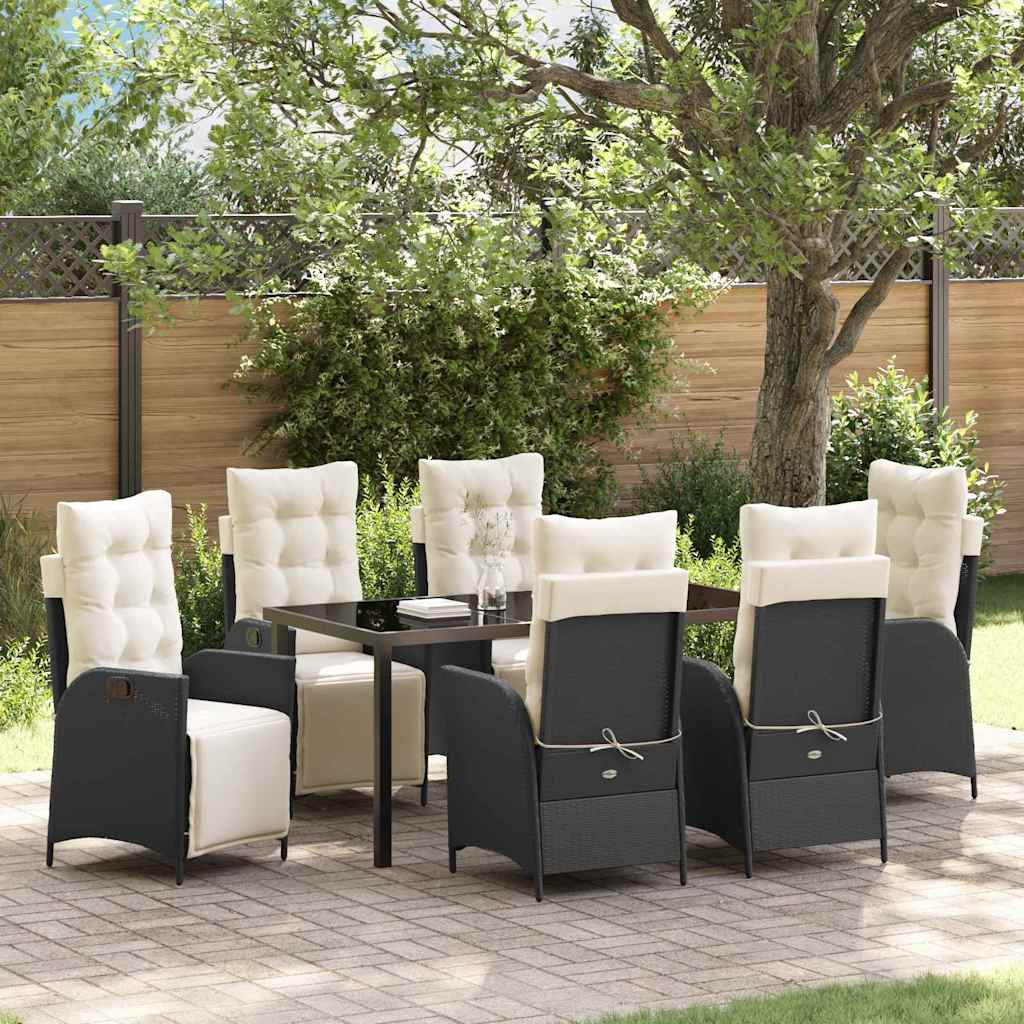 Set da Pranzo per Giardino 7 pcs Nero Poly Rattan - homemem39