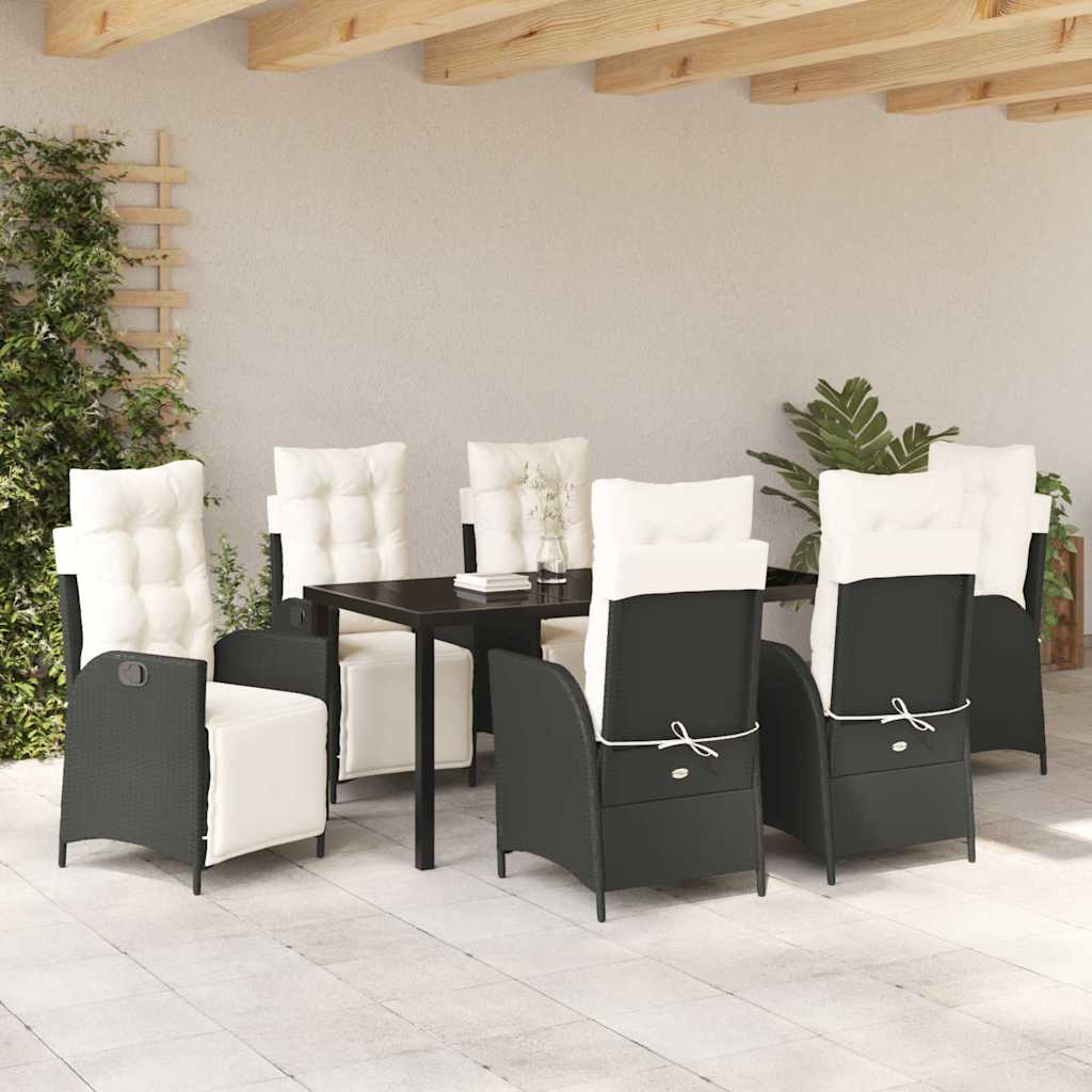 Set da Pranzo per Giardino 7 pcs Nero Poly Rattan - homemem39