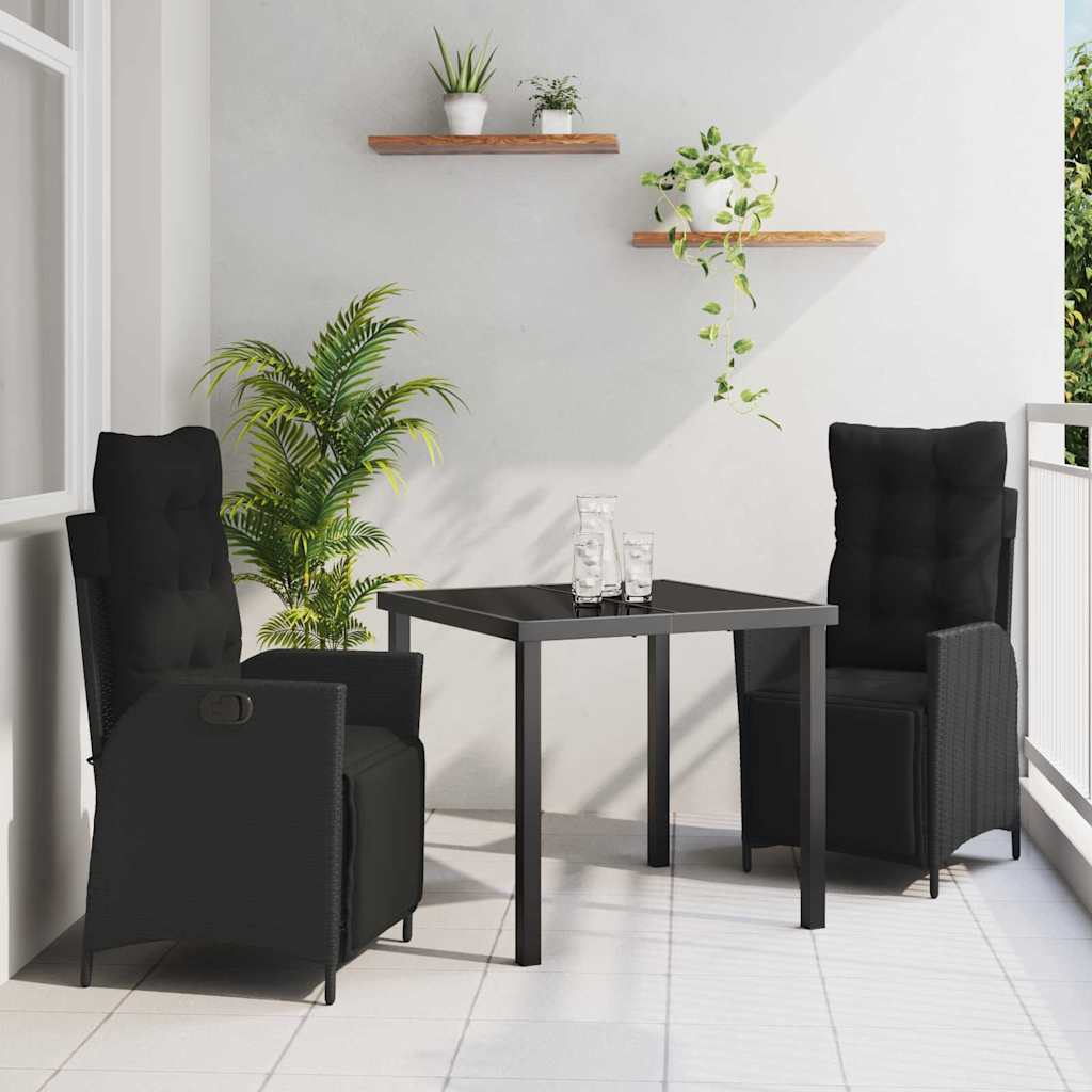 Set da Pranzo per Giardino 3 pcs Nero Poly Rattan - homemem39