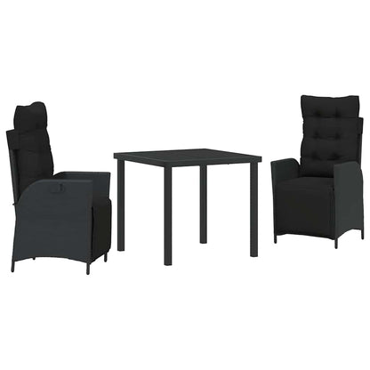 Set da Pranzo per Giardino 3 pcs Nero Poly Rattan - homemem39