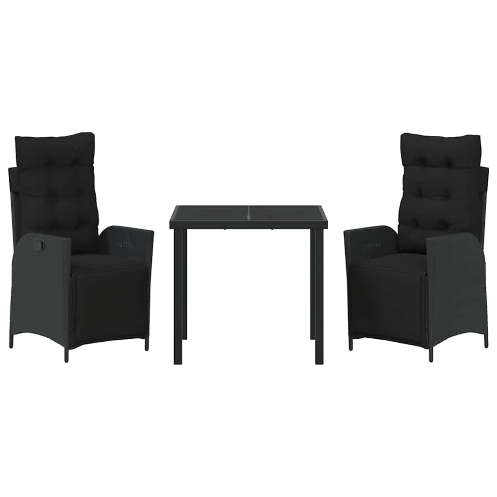 Set da Pranzo per Giardino 3 pcs Nero Poly Rattan - homemem39