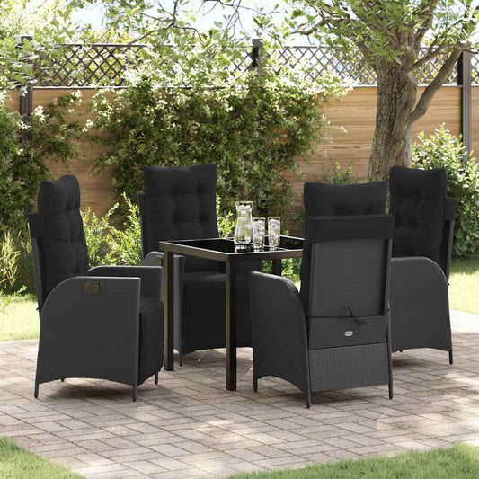 Set da Pranzo per Giardino 5 pcs Nero Poly Rattan - homemem39