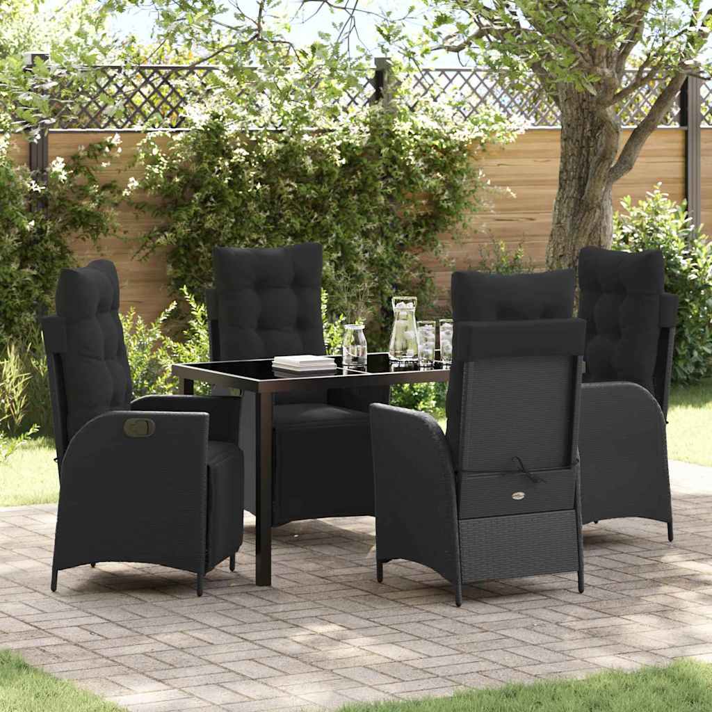 Set da Pranzo per Giardino 5 pcs Nero Poly Rattan - homemem39