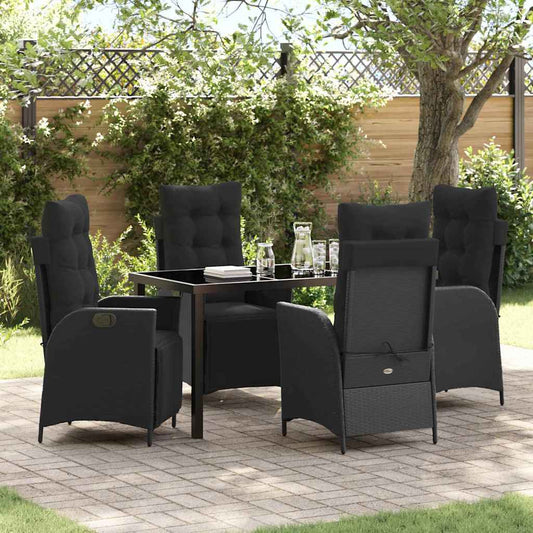 Set da Pranzo per Giardino 5 pcs Nero Poly Rattan - homemem39