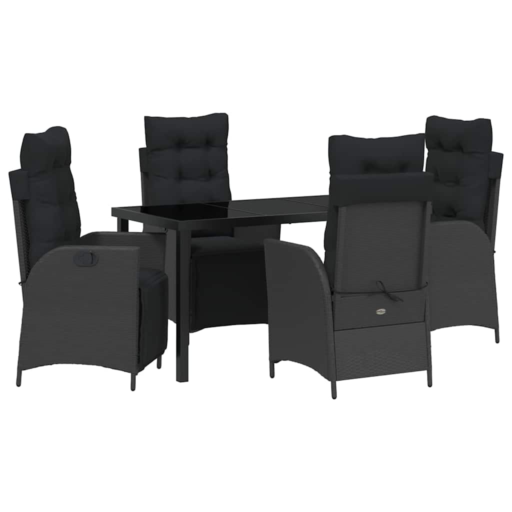 Set da Pranzo per Giardino 5 pcs Nero Poly Rattan - homemem39