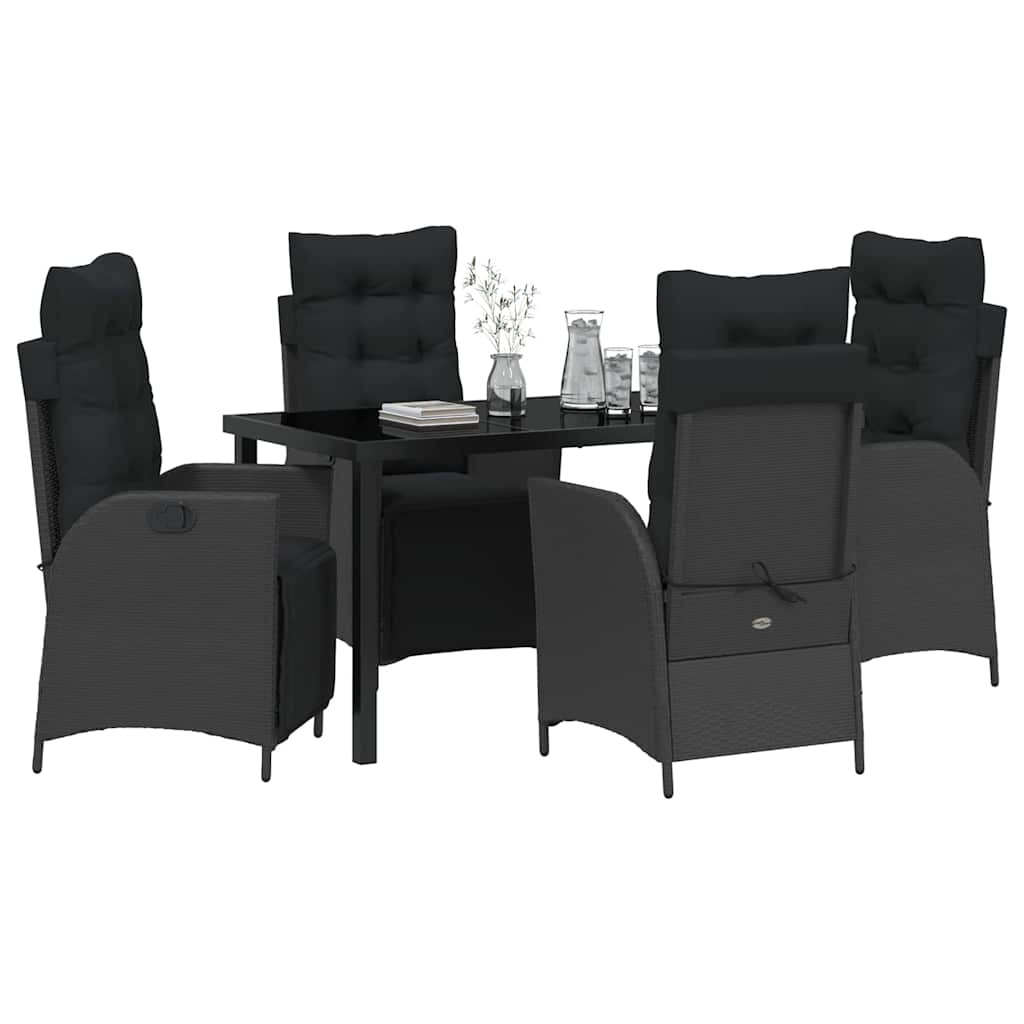 Set da Pranzo per Giardino 5 pcs Nero Poly Rattan - homemem39