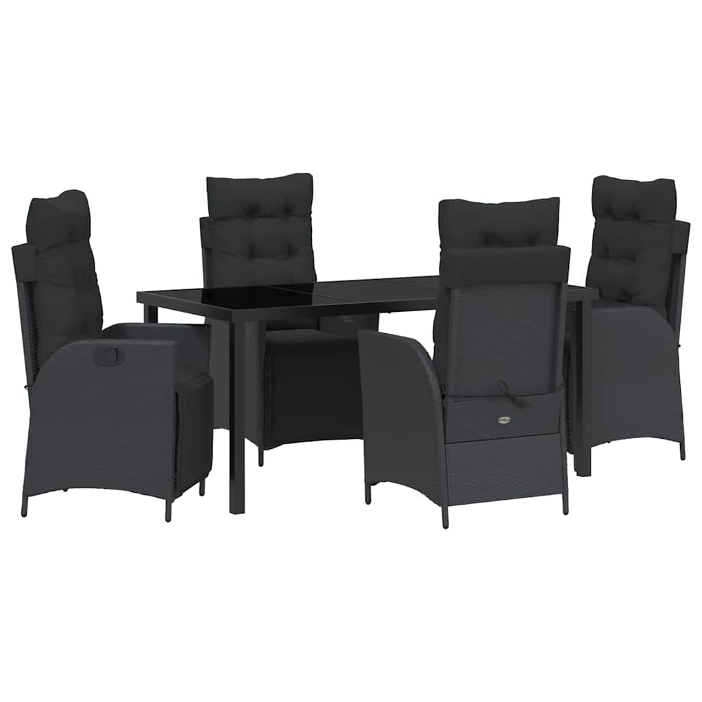 Set da Pranzo per Giardino 5 pcs Nero Poly Rattan - homemem39