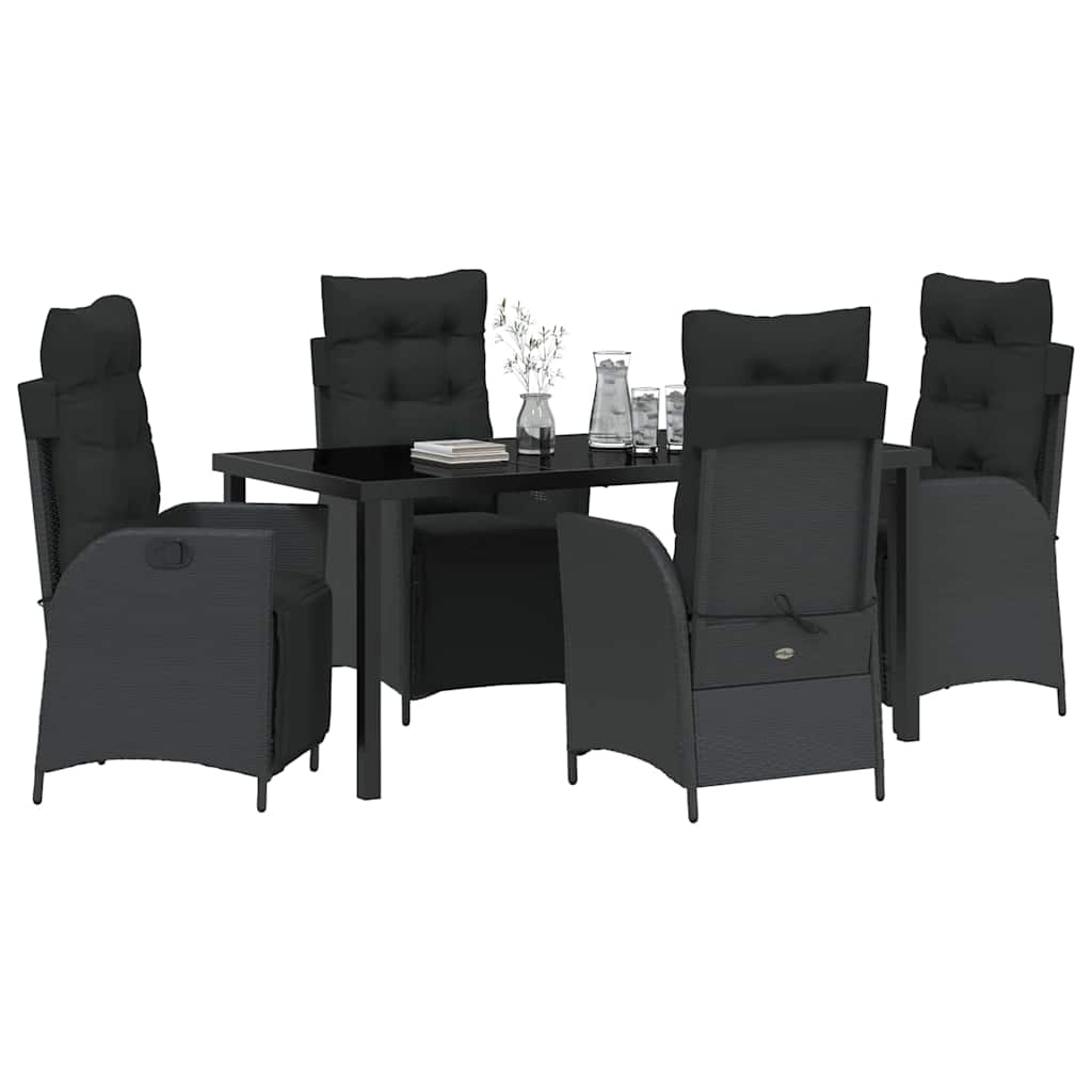 Set da Pranzo per Giardino 5 pcs Nero Poly Rattan - homemem39