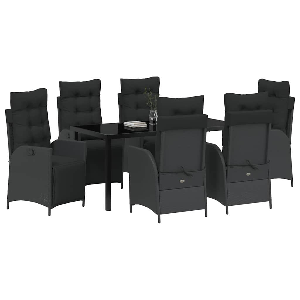 Set da Pranzo per Giardino 7 pcs Nero Poly Rattan - homemem39