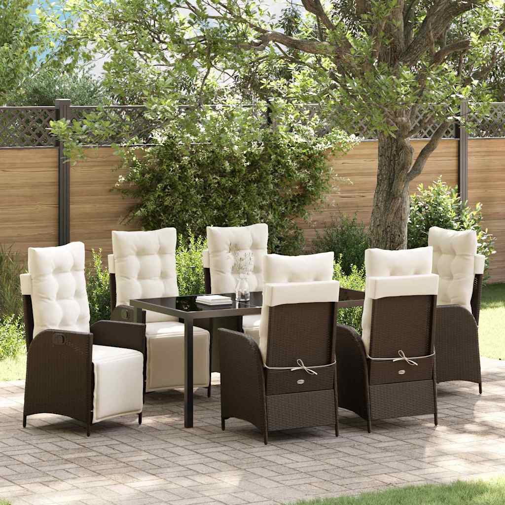 Set da Pranzo per Giardino 7 pcs Marrone Poly Rattan - homemem39